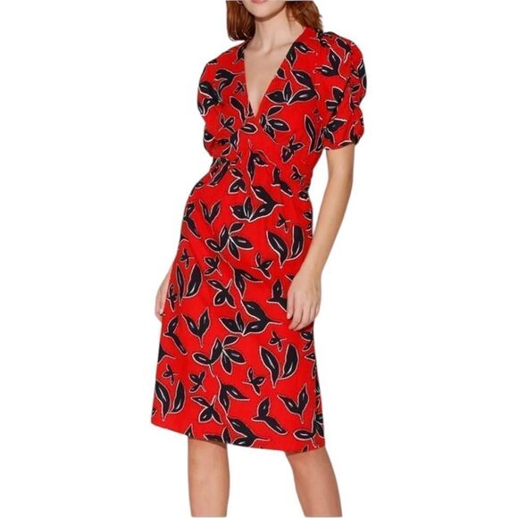 Walter Baker “Fabienne” midi dress in bold persimmon Red Size XS New with tags - Picture 4 of 7